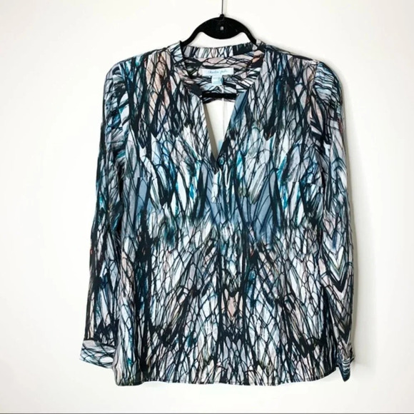 Charlie Jade Blouse sheer open cut out open back print long sleeve Size Medium - Picture 1 of 13